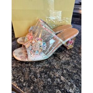 L'Artiste Spring Step Chalifetti Ice Multi Floral Clear Heel Sandals Mules 40 9